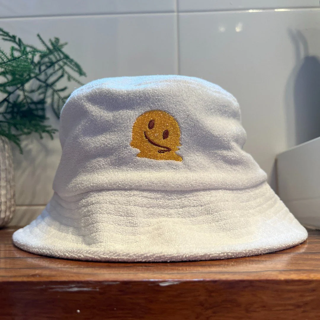 Melted Smiley Face - White Terry Bucket Hat - Image 3