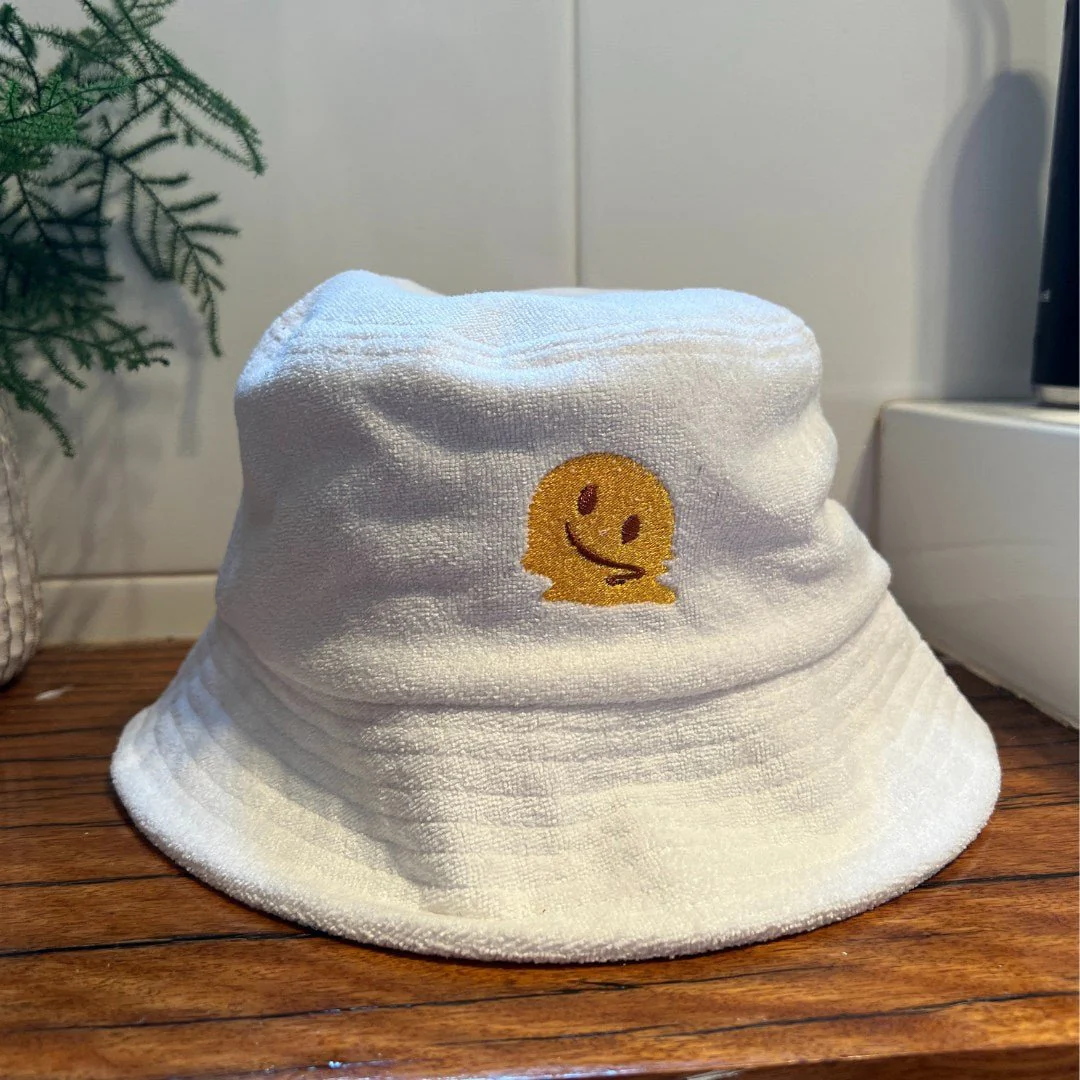 Melted Smiley Face - White Terry Bucket Hat - Image 4