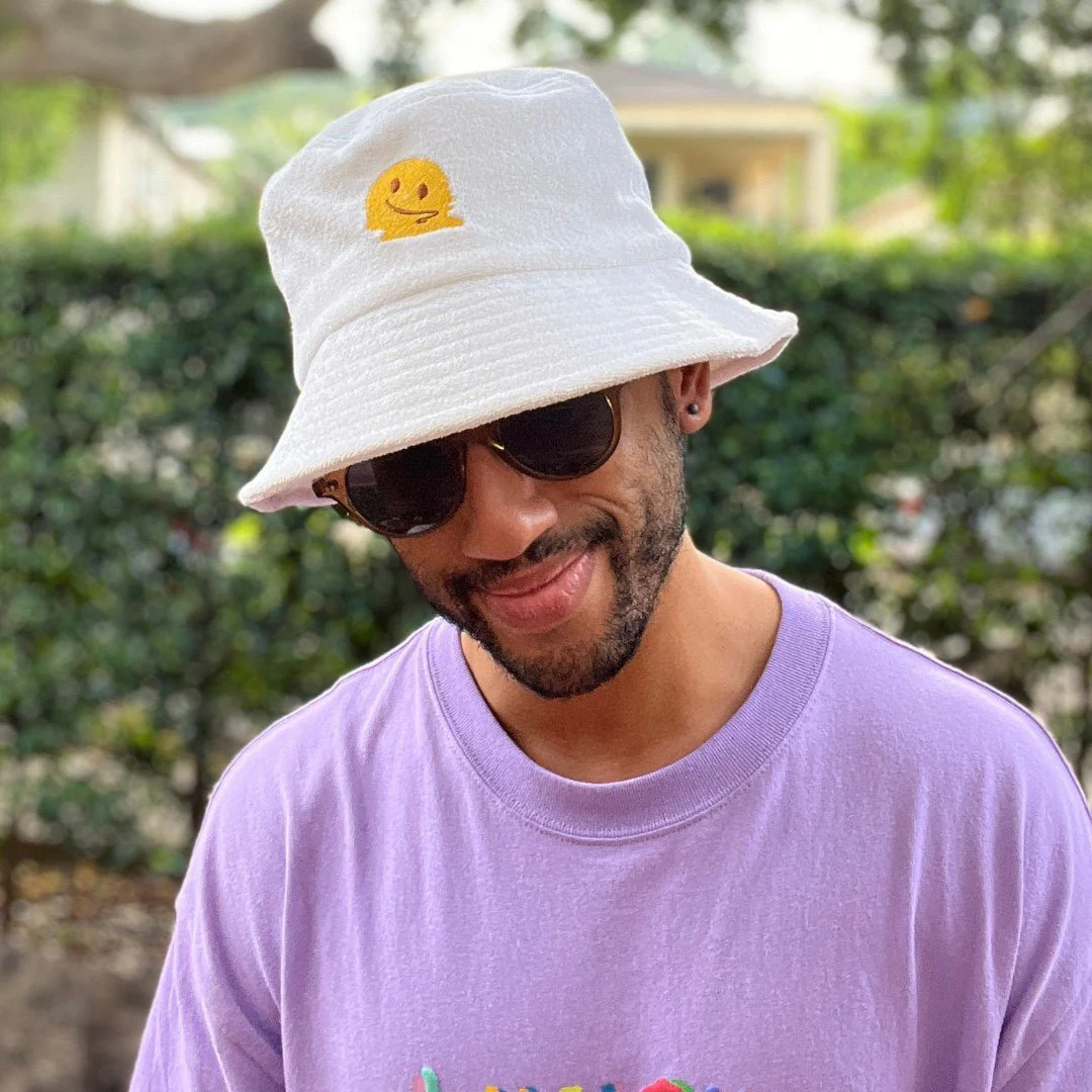 Melted Smiley Face - White Terry Bucket Hat - Image 5
