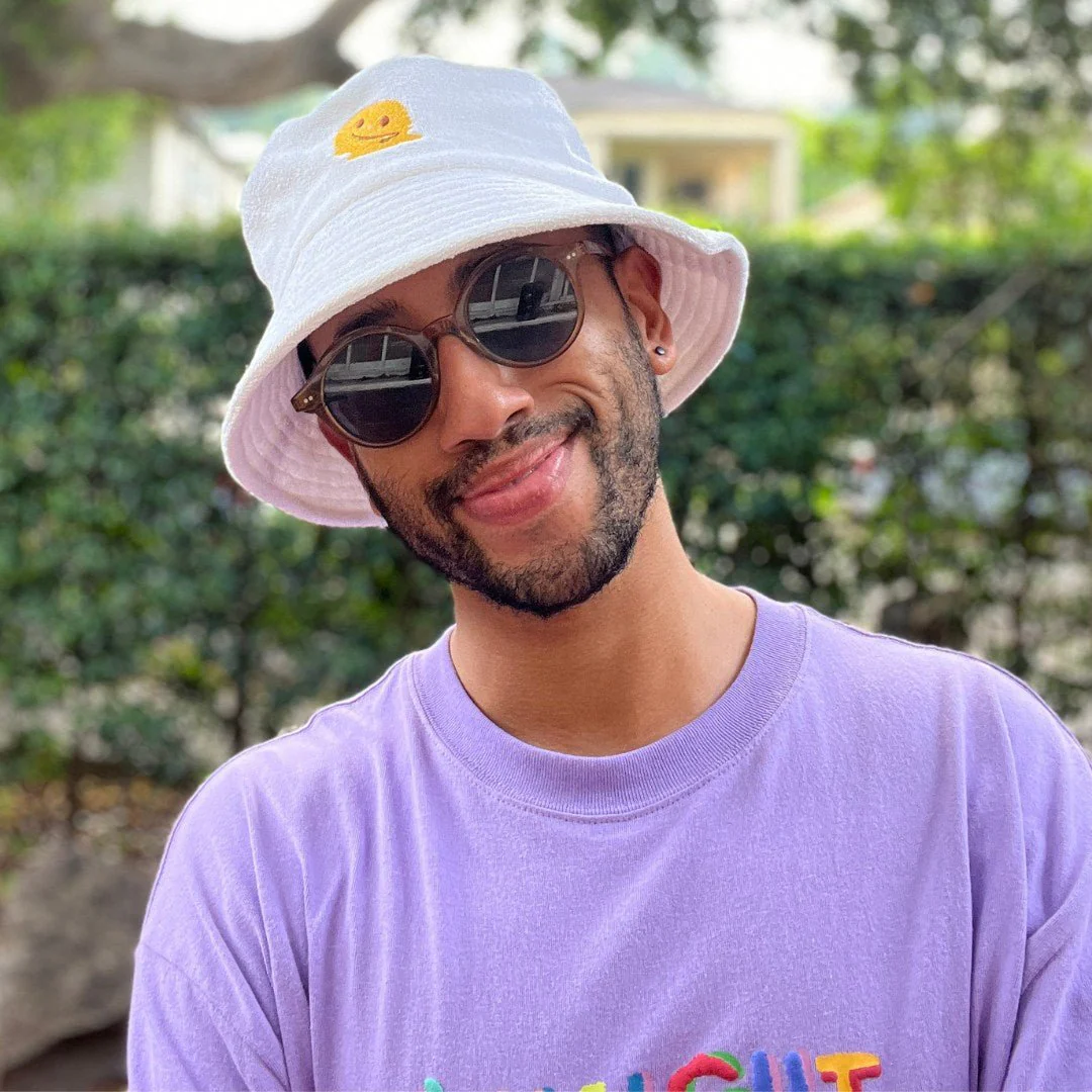 Melted Smiley Face - White Terry Bucket Hat - Image 6