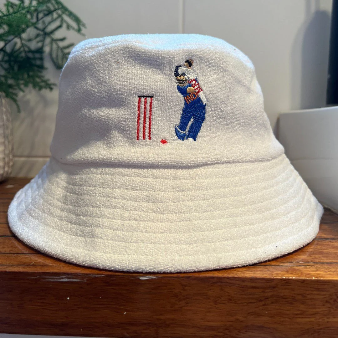 The Kohli Cover Drive - White Terry Bucket Hat - Image 3
