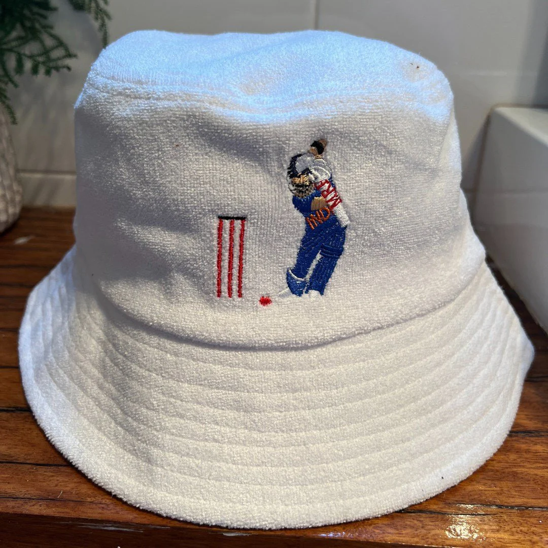 The Kohli Cover Drive - White Terry Bucket Hat - Image 4